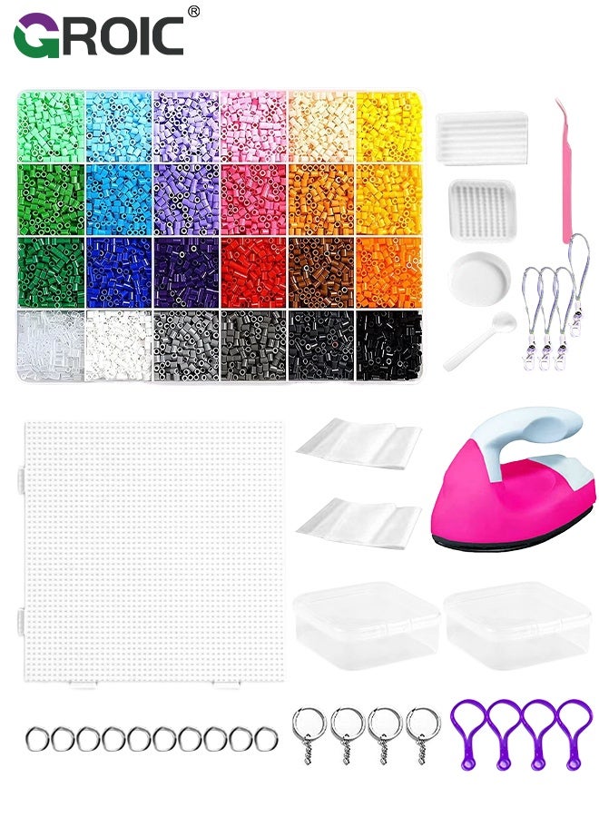 GROIC 14000 Pcs Fuse Beads Set, Complete DIY Melting Bead Set with Plug Mini Iron, Homeschool Arts and Crafts Supplies for Kids, Art Decorations for Room, Gifts for Kids Age 5+, 24-Color Fuse Bead Craft Kit - Image 1